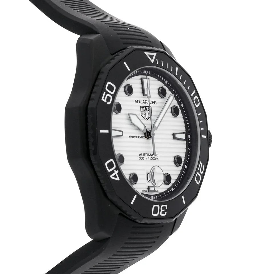 Tag Heuer Aquaracer Professional 300 Automatic White Dial Black Rubber Strap Watch for Men