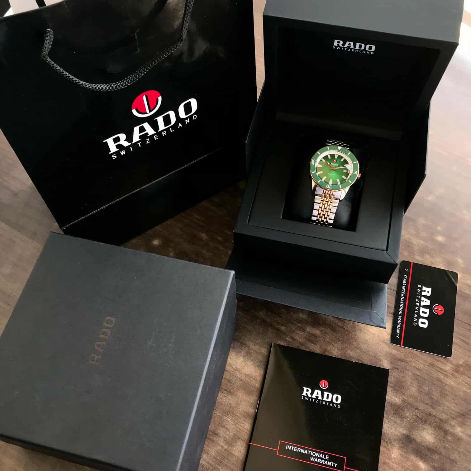 Rado Captain Cook Japanese Two Tone Green Dial Automatic Mens Watch
