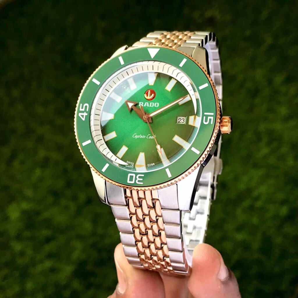 Rado Captain Cook Japanese Two Tone Green Dial Automatic Mens Watch