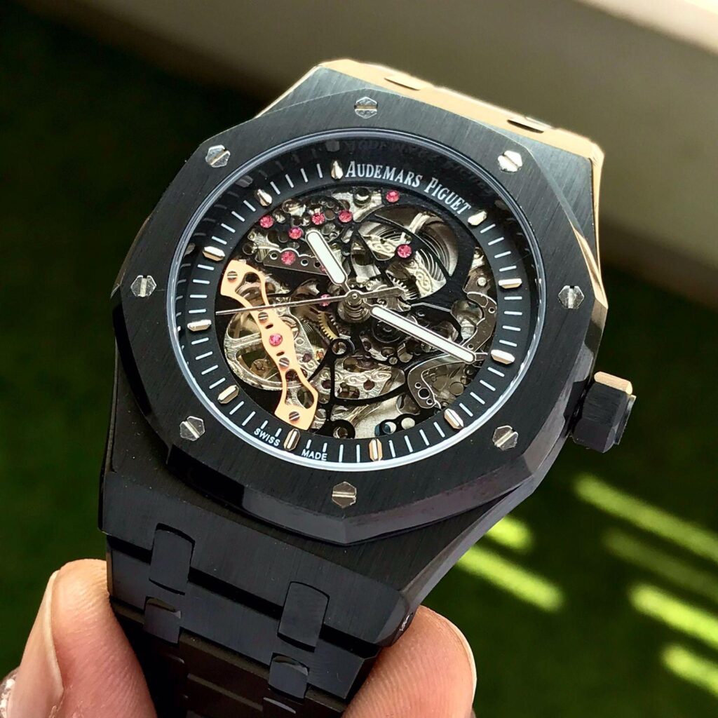Audemars Piguet Royal Oak Double Balance Wheel Open worked Skeleton Dial Full Black Automatic Mens Watch
