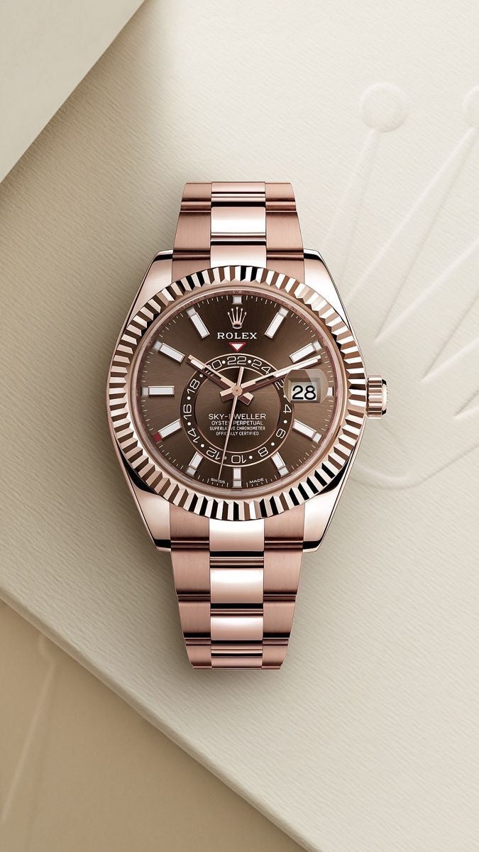 Rolex SkyDweller Rosegold Brown Dial Japanese Automatic Mens Watch