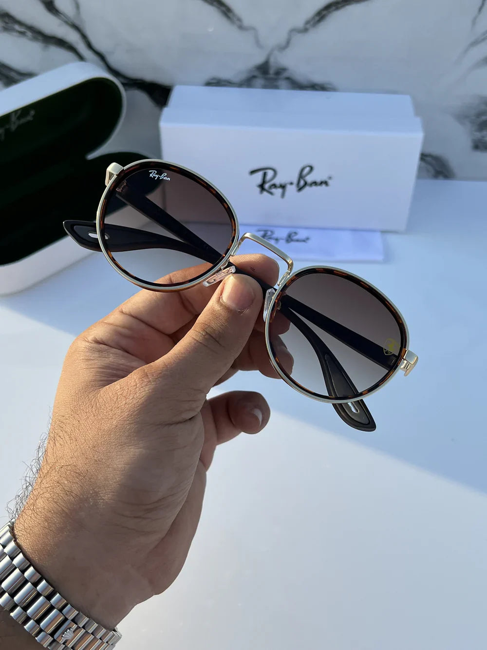 Ray ban  METAL GOLD TIGER BROWN UV-400 SUNGLASSES