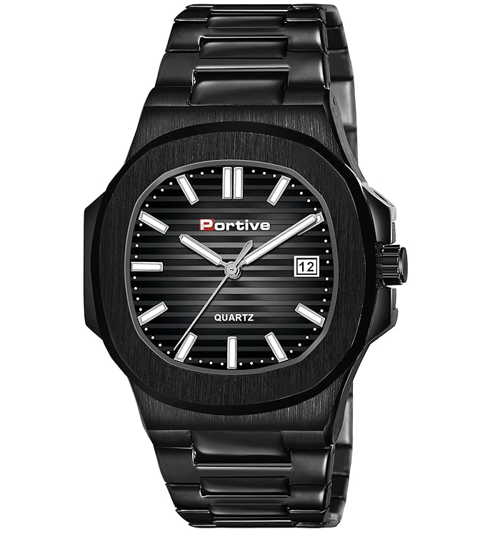 PORTIVE Steel Black -3002 Octagonal Analog Mens Watch (Black)