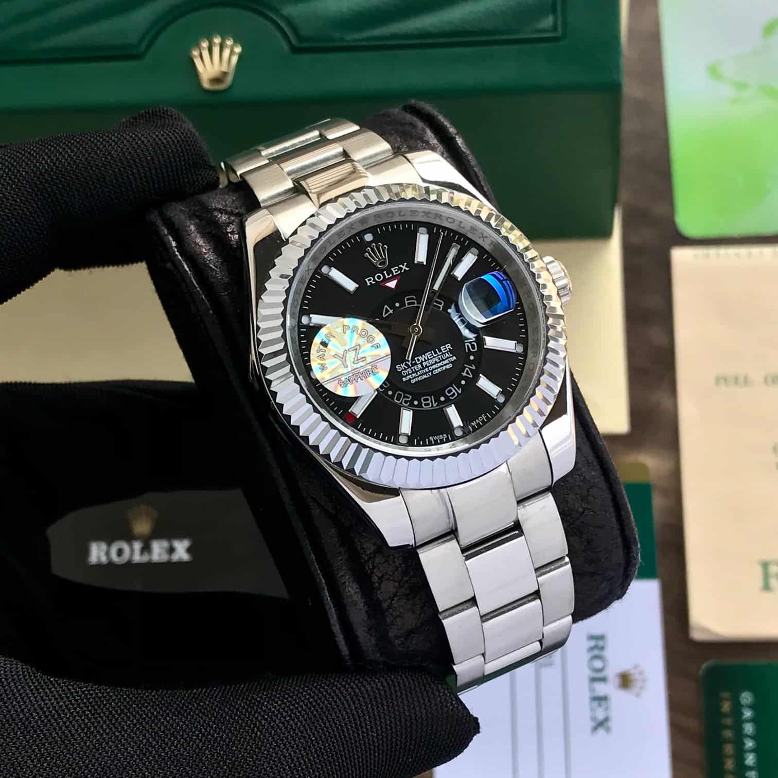 Rolex SkyDweller Stainless Steel Black Dial & Oyster Chain Strap Japanese Automatic Master Quality Men’s Watch