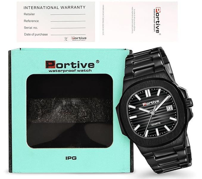 PORTIVE Steel Black -3002 Octagonal Analog Mens Watch (Black)