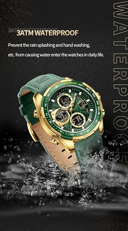NAVIFORCE (orignal) Men's Military Digital Watches Analog Quartz Waterproof Watch Sport Multifunctional Leather Wristwatch