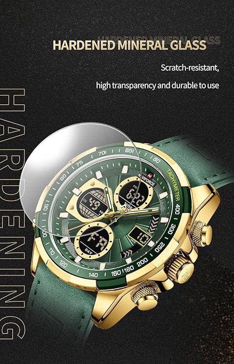 NAVIFORCE (orignal) Men's Military Digital Watches Analog Quartz Waterproof Watch Sport Multifunctional Leather Wristwatch