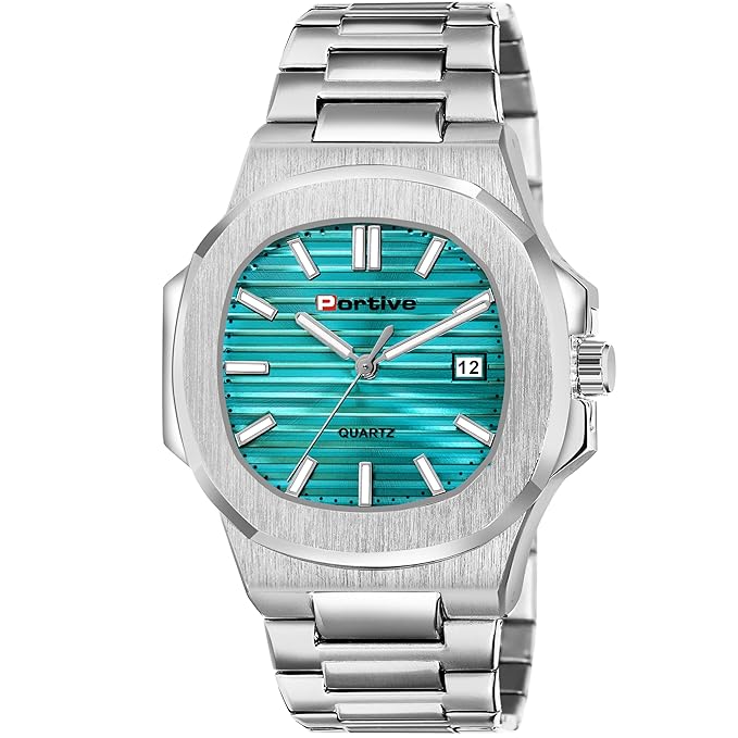 Portive Men's Silver Classic Analog Durable Stainless Steel Strap Formal Style Designed Watch