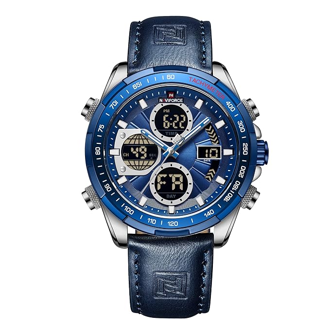 NAVIFORCE (orignal) Men's Military Digital Watches Analog Quartz Waterproof Watch Sport Multifunctional Leather Wristwatch