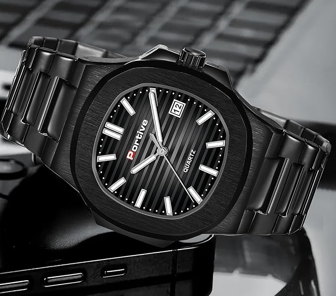 PORTIVE Steel Black -3002 Octagonal Analog Mens Watch (Black)