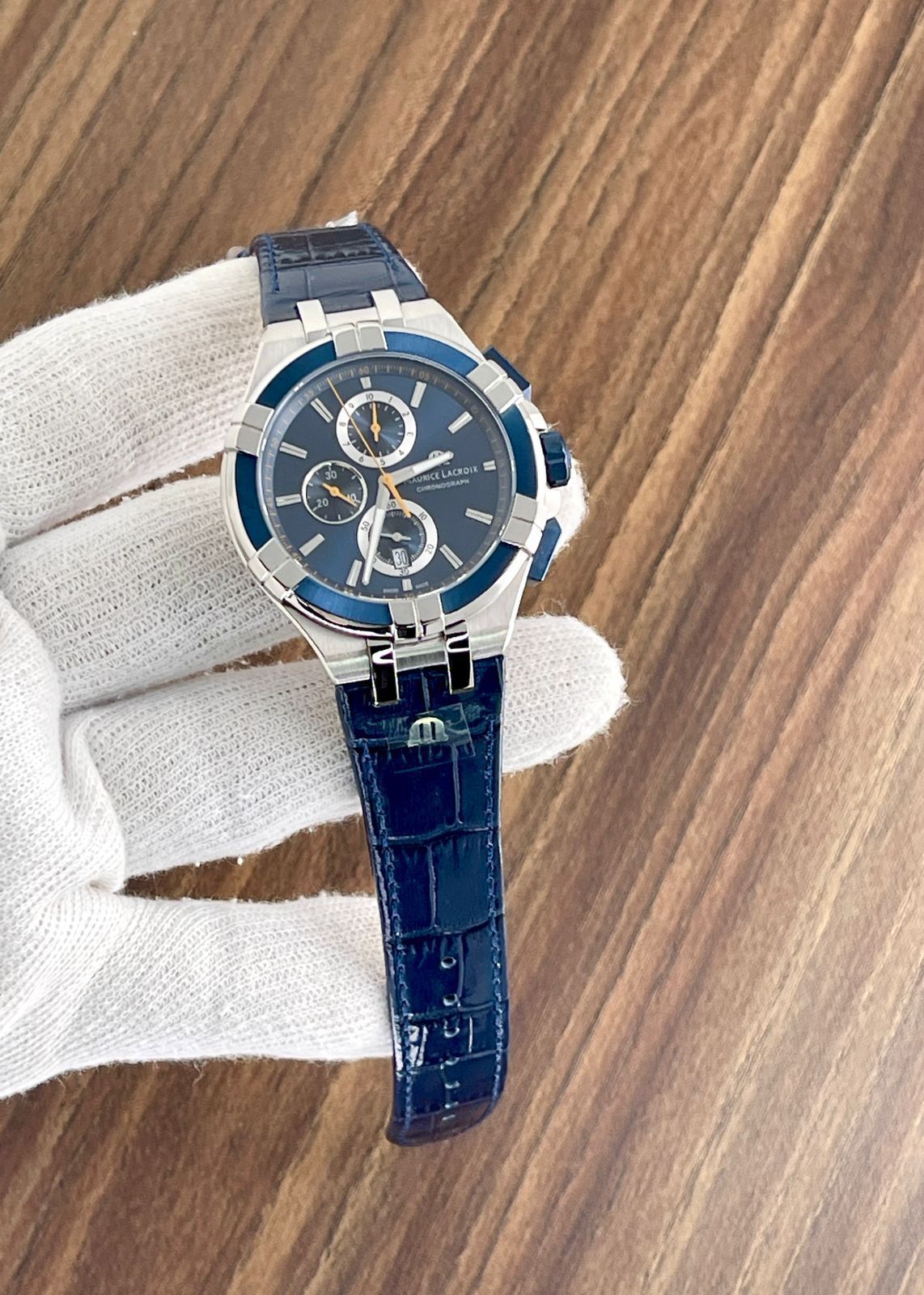 Maurice Lacroix Aikon Chronograph Swiss Quartz 44mm Blue Dial Watch AI1018-SS001-432-4, Chronograph