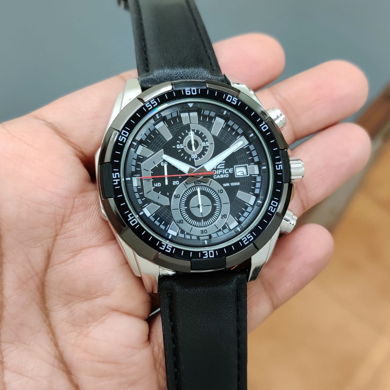 Casio Edifice EFR-539L-1AVUDF Black Analog Dial Black Leather Band Men's Watch Chronograph 100M Water Resistant EX193