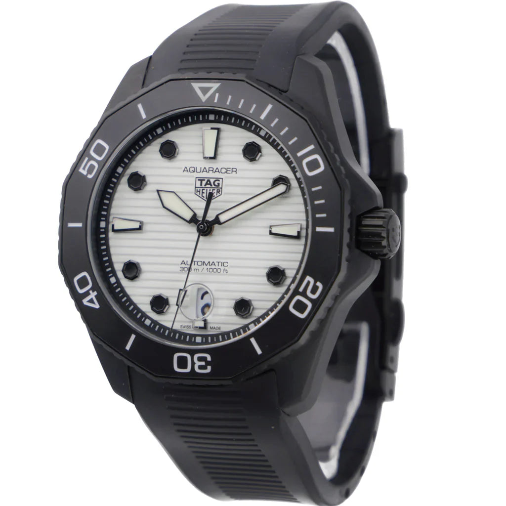 Tag Heuer Aquaracer Professional 300 Automatic White Dial Black Rubber Strap Watch for Men