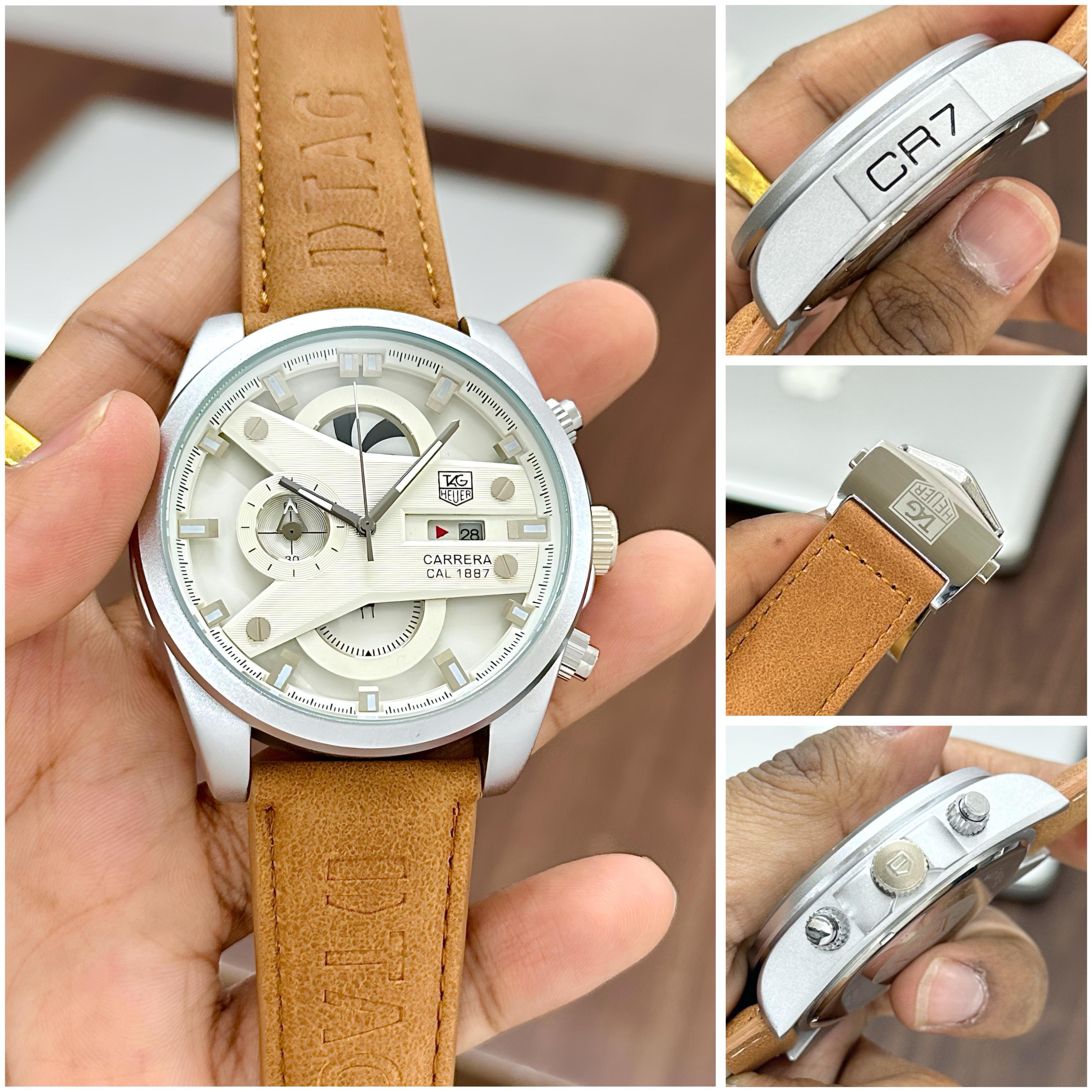Tag Heuer For Men  Sporty Triple Chronograph dial looks - Classy Wheel rotating seconds