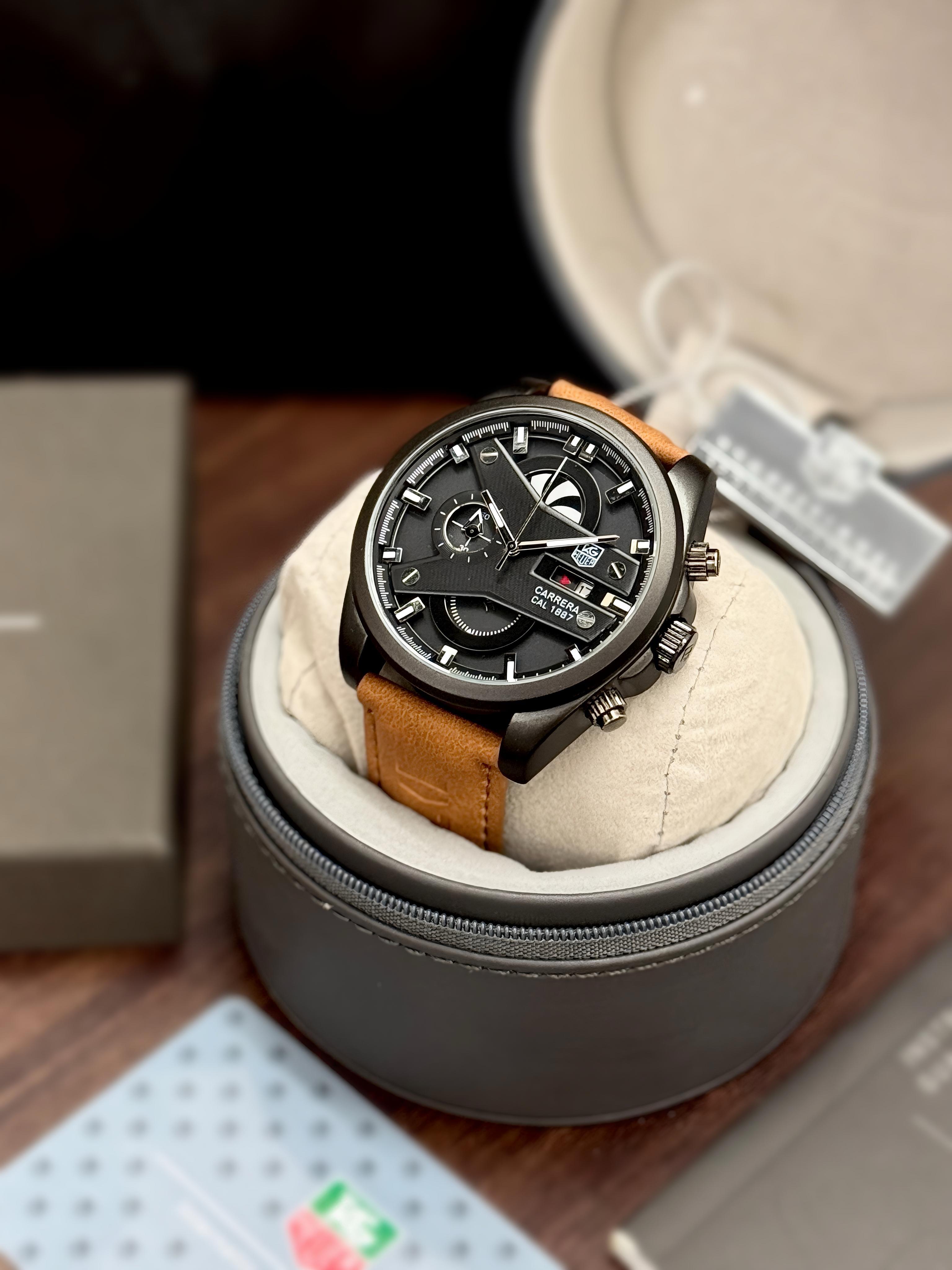 Tag Heuer For Men Classy Wheel rotating seconds Matte Black body Tag Heuer Clasp buckle