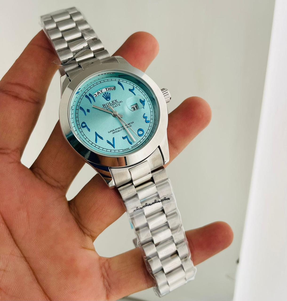 Rolex Day-Date Arabic Dial Ice Blue Automatic Watch