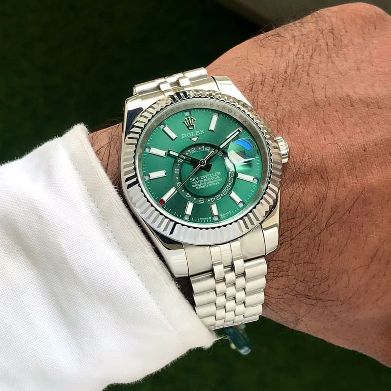 Rolex SkyDweller Stainless Steel Green Dial & Jubli Chain Strap Japanese Automatic Master Quality Men’s Watch