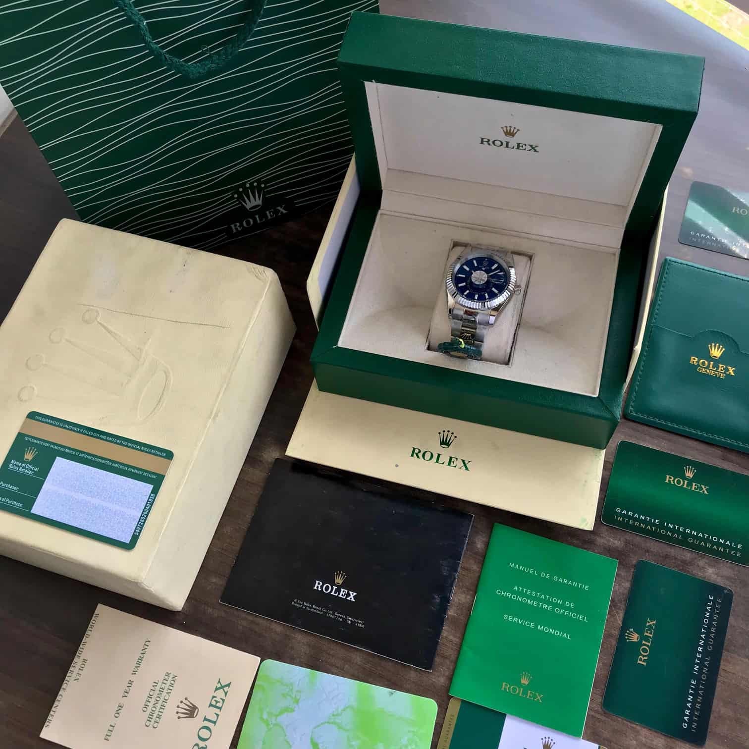 Rolex SkyDweller Silver Blue Dial Oyster Chain Belt Automatic Men’s Watch
