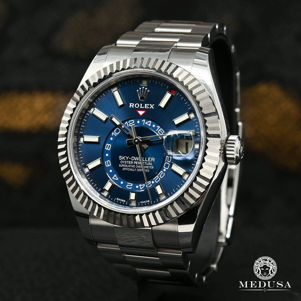Rolex SkyDweller Silver Blue Dial Oyster Chain Belt Automatic Men’s Watch