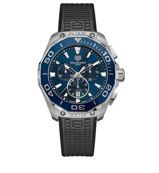 Tag Heuer Aquaracer Chronograph Blue Dial & Black Rubber Strap Quartz Mens Watch